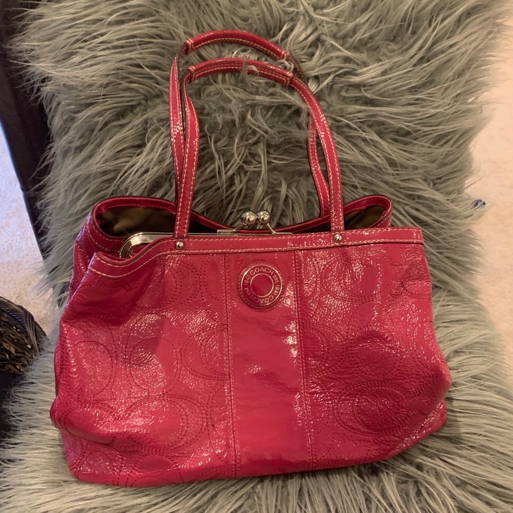 Coach Hot Pink Patent Leather Shoulder Bag Purse